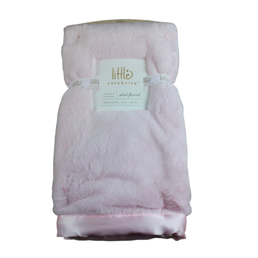 Little Celebrity Baby Blanket Pink Satin Faux Fur Plush Infant Girl NWT RARE